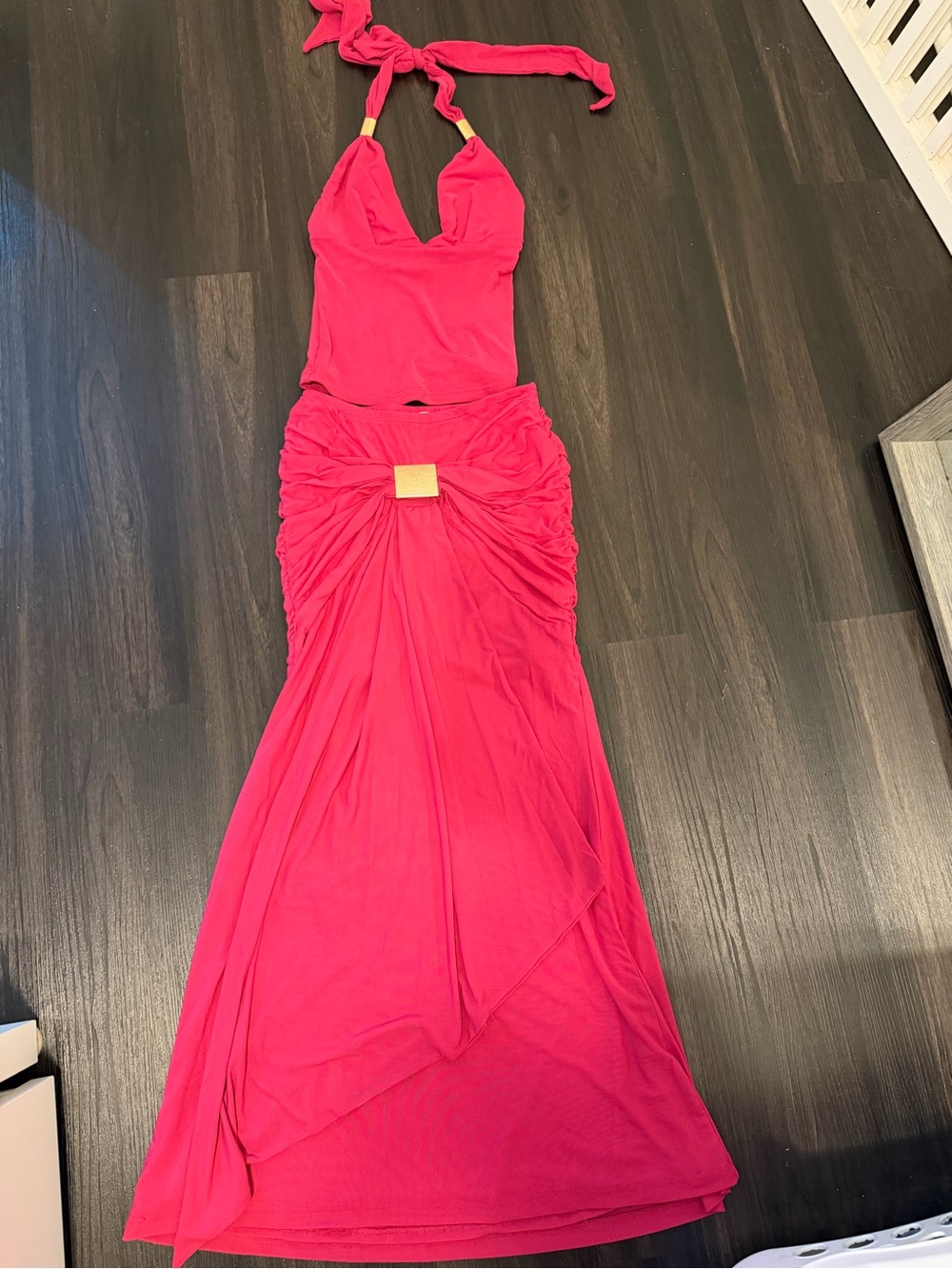Peppermayo Berry Maxi skirt and top with Draped Front and Center Accent - Picture 4 of 7